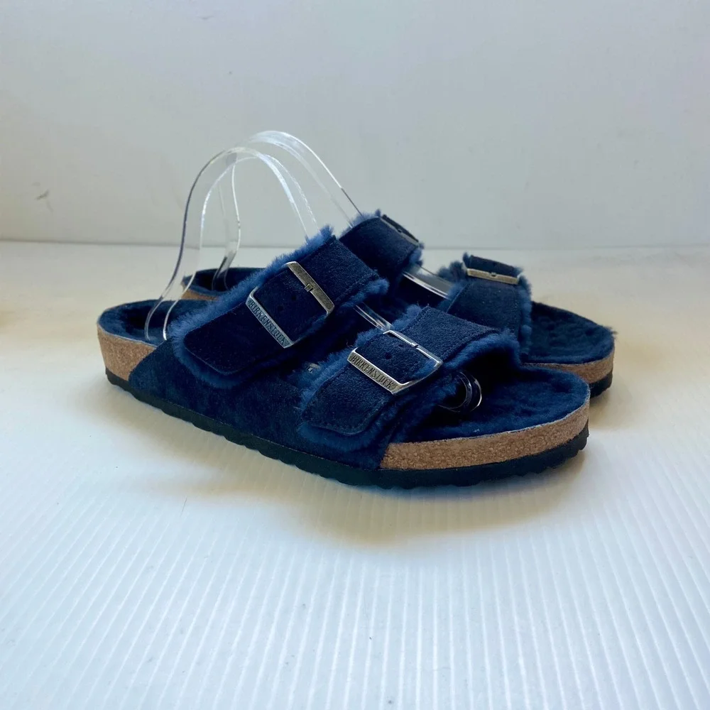 Birkenstock Arizona Shearling Sandals Blue Suede EU 43 US Mens 10 Womens 12 Norm