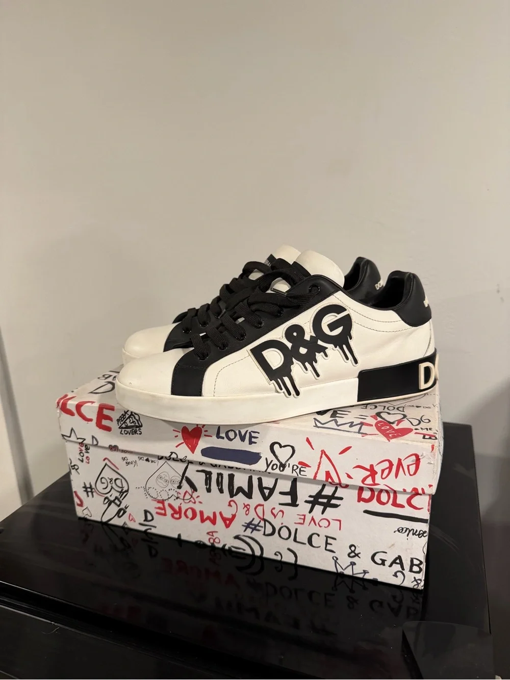 Dolce & Gabbana Black and White Logo Sneakers with Branded Box