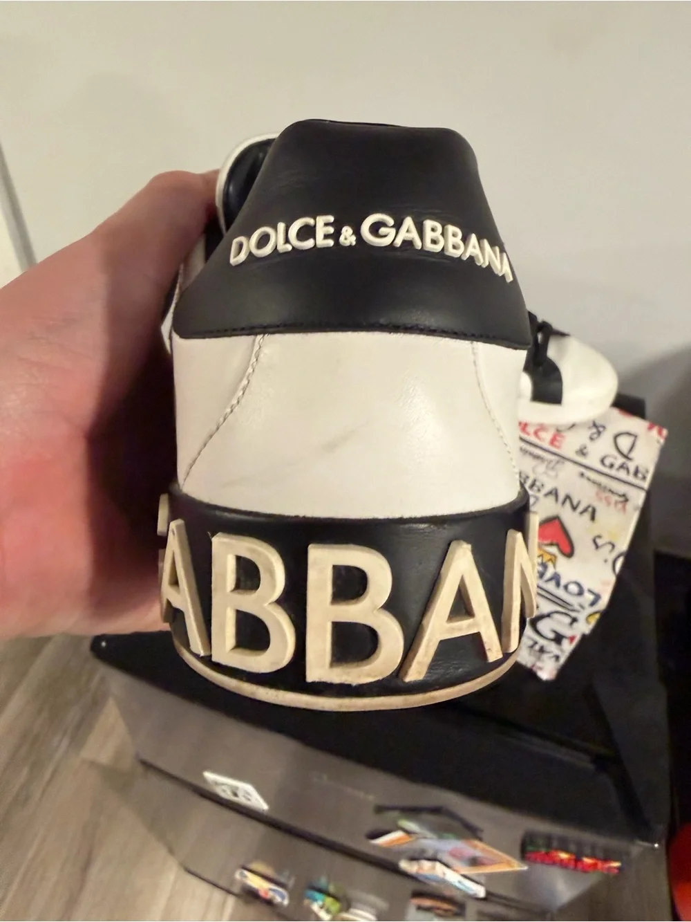 Dolce & Gabbana Black and White Logo Sneakers with Branded Box