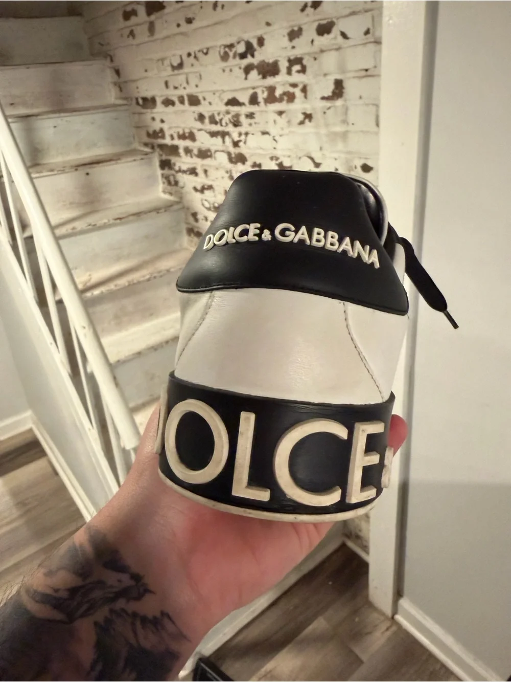 Dolce & Gabbana Black and White Logo Sneakers with Branded Box