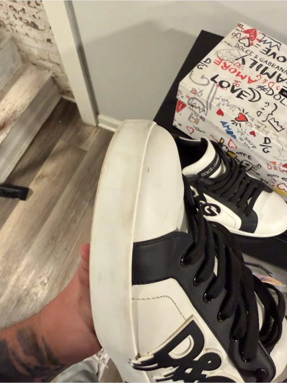 Dolce & Gabbana Black and White Logo Sneakers with Branded Box