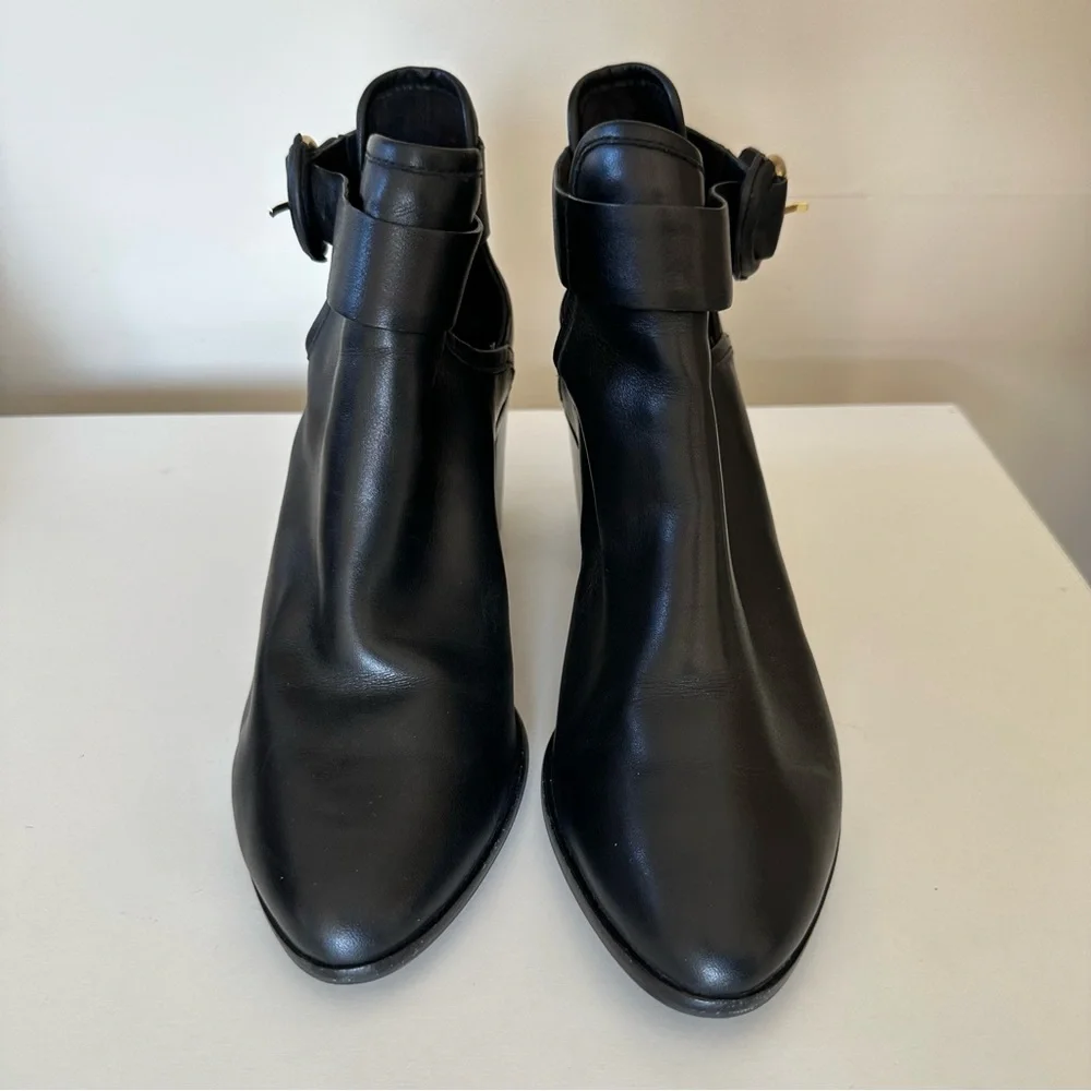 TED BAKER “Sybell” Block Heel Boots Booties in Black Leather, Women’s 7