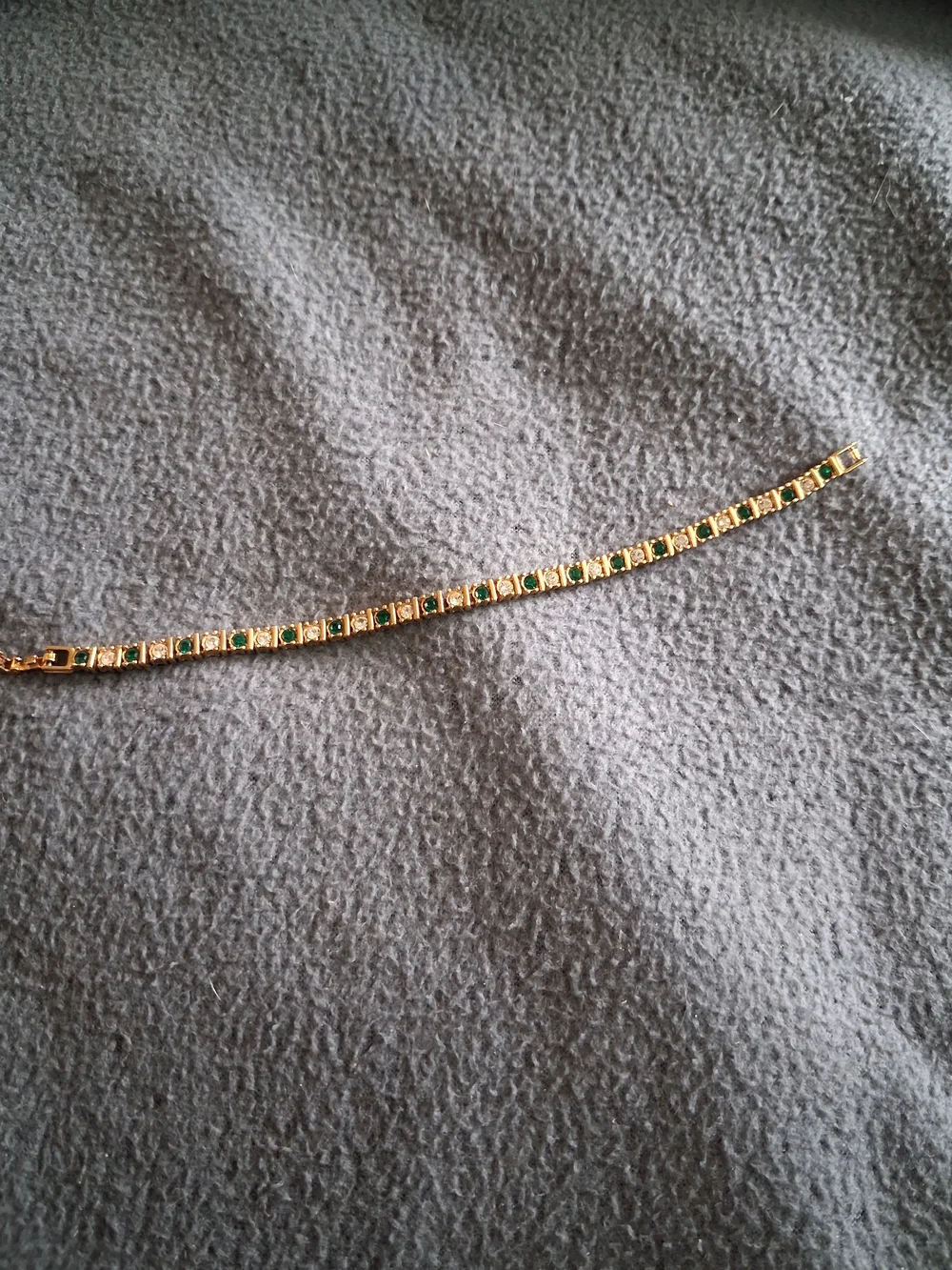 Gold-Tone Tennis Bracelet with Green and Clear Stones - Women Jewelry