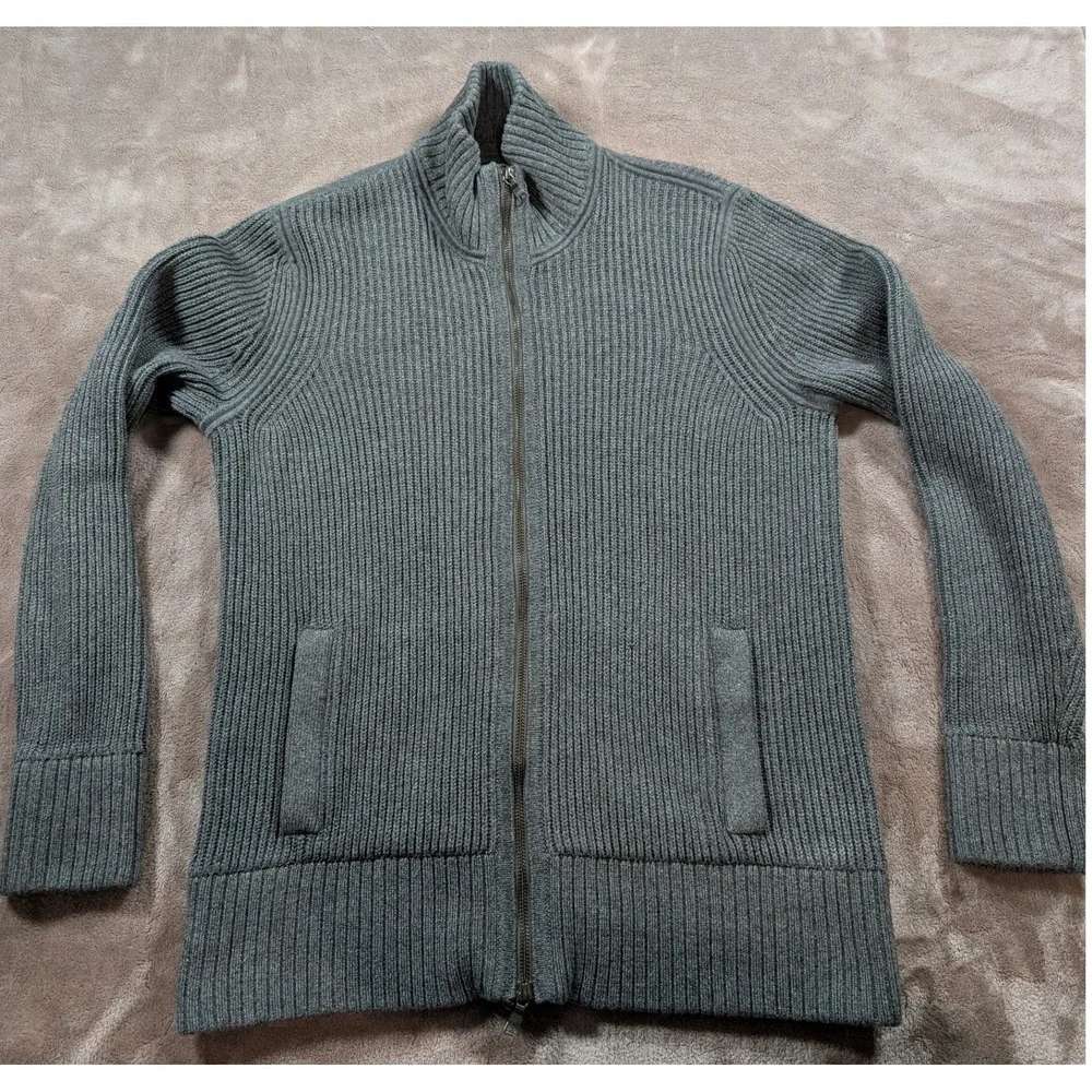 Banana Republic Mens Large Gray Ribbed Full Zip Mock Neck Cardigan Sweater L