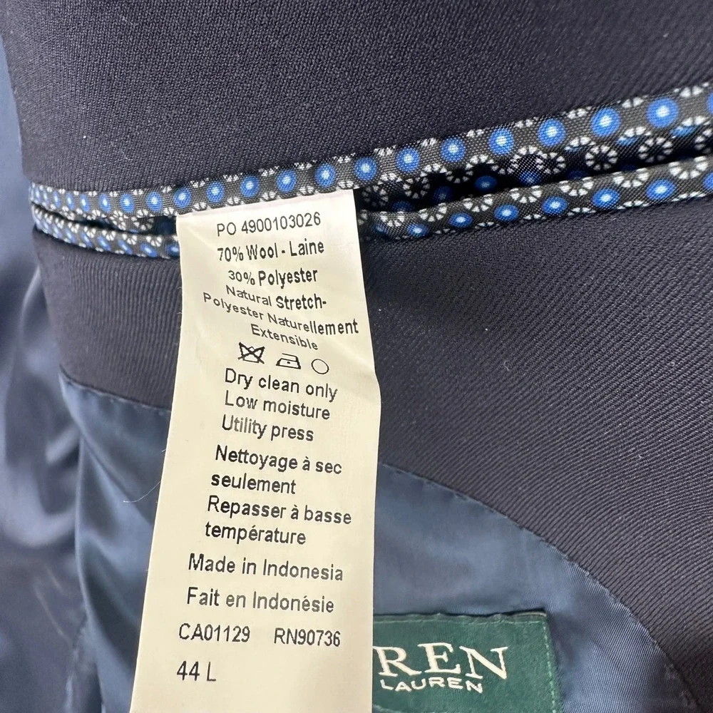 Lauren Ralph Lauren Wool Blend Blazer Mens 44L Navy Blue Preppy Gold Button
