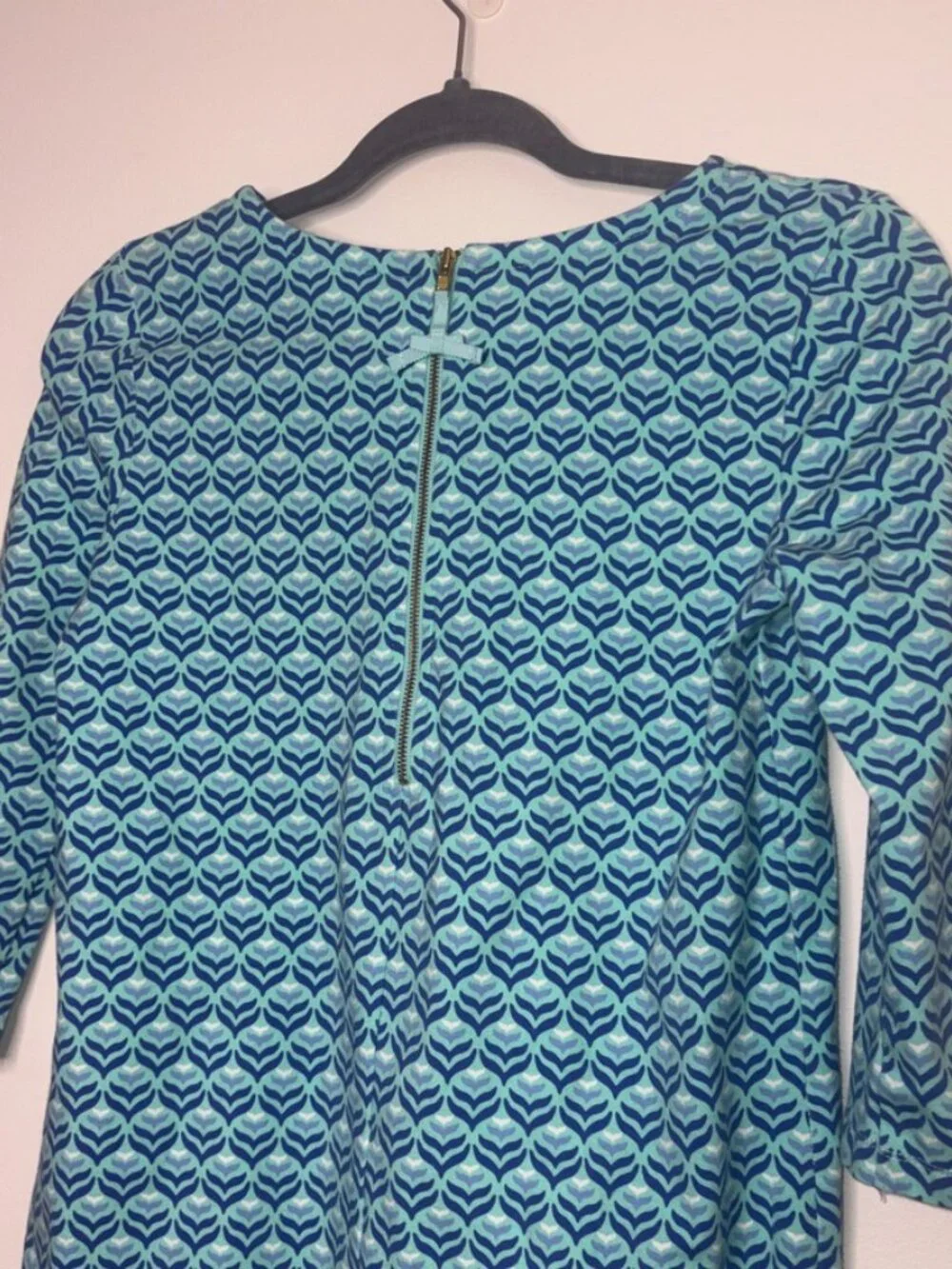 Vineyard Vines Girls Large 14 Shift Dress Blue Whale Tail Print 3/4 Sleeve