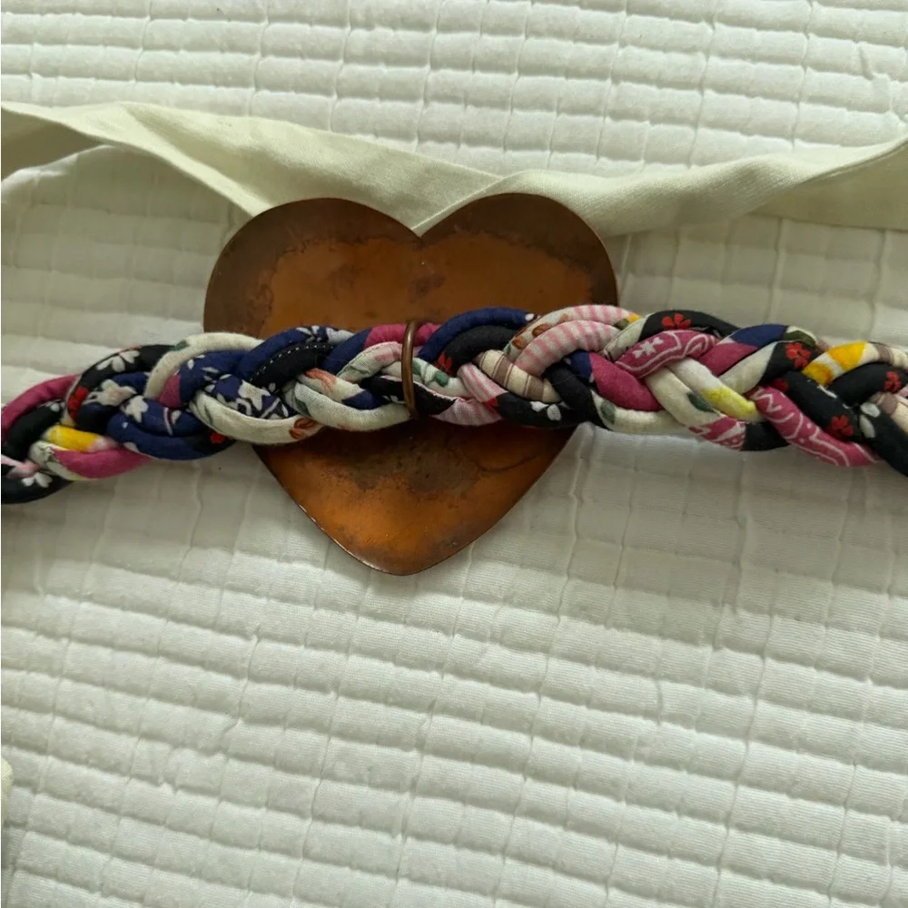 Free People Multicolor Braided Belt with Copper Heart Buckle