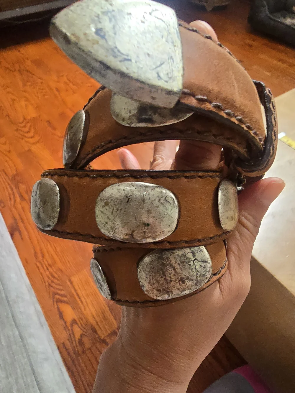 Billy Davis California Leather Western Concho Belt 36 Brown Silver USA