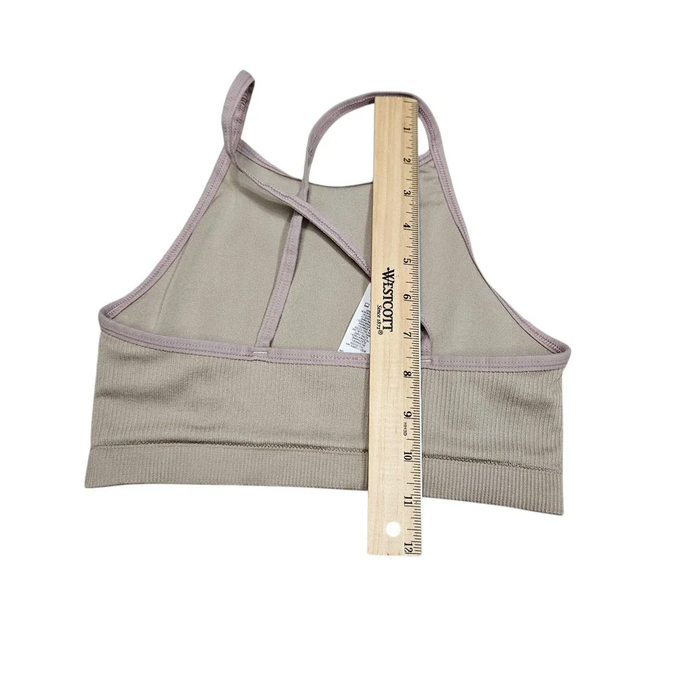 Nike Ribbed Sports Bra Tan Light‎ Support Racerback Crisscross Gym Size S