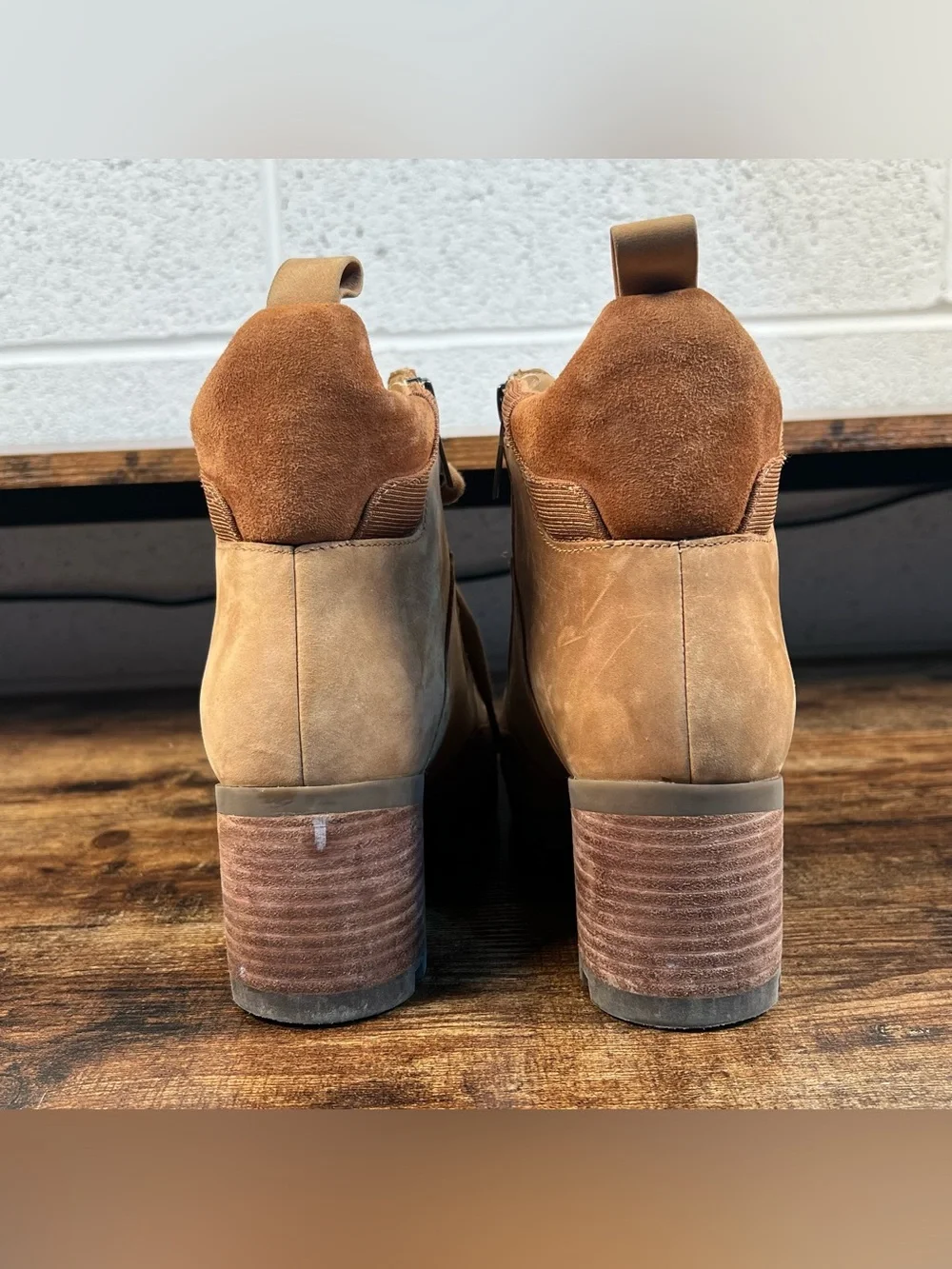 Vionic Spencer Boots Tan Chunky Waterproof Leather Hiker Combat Ankle Zip 8.5