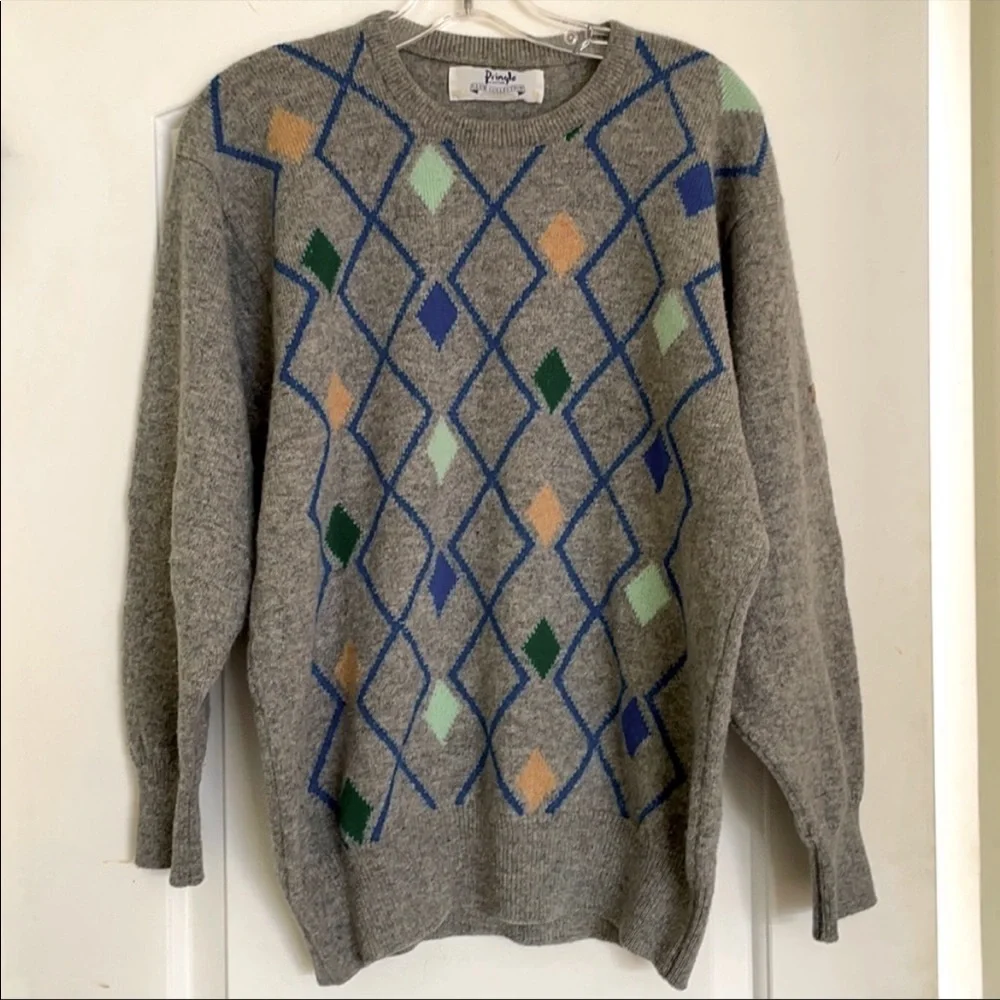 Vintage Pringle argyle wool sweater sz XS
