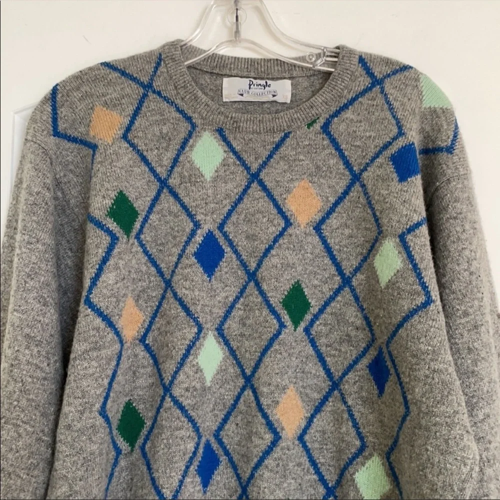 Vintage Pringle argyle wool sweater sz XS