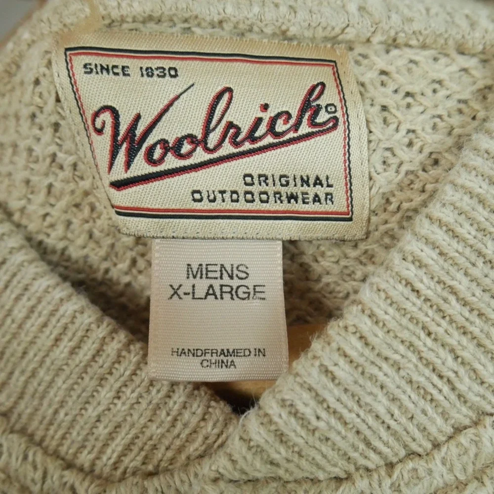 Vintage Woolrich XL Beige Cotton Blend Henley Sweater Chunky Knit Y2K Fisherman