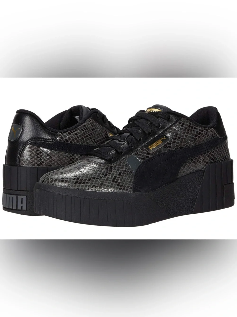 PUMA Cali Wedge Snakeskin Print Sneakers Black size 4
