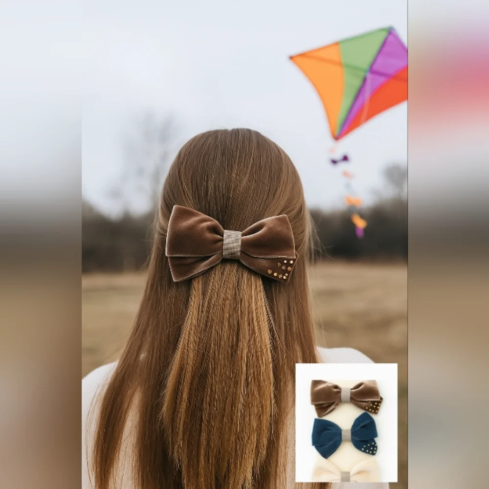 Velvet Bow Set -  Hair Bows With Rhinestone Details/ Set Of 3🎀✨