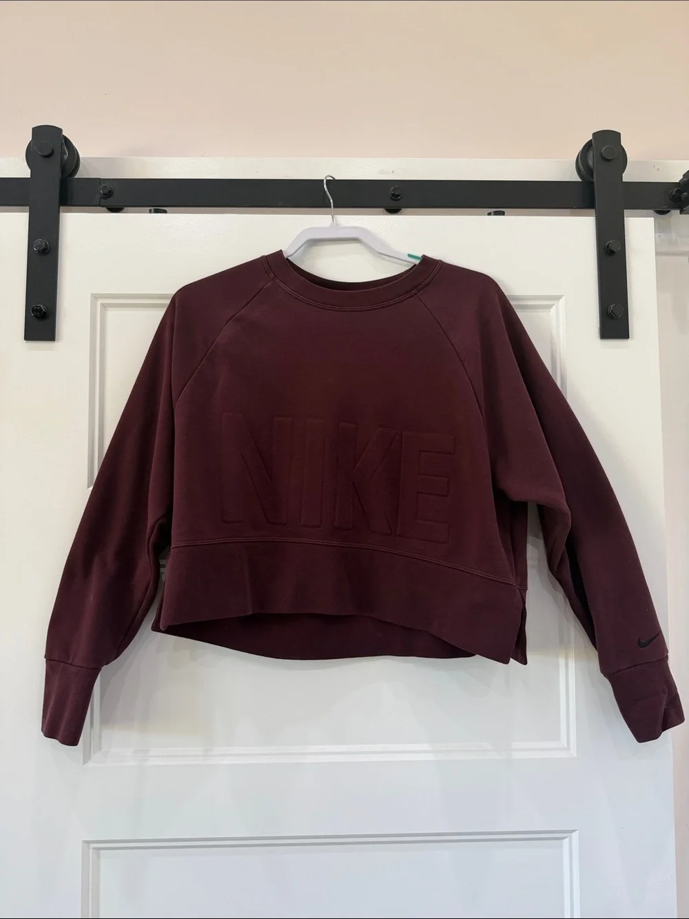 Nike Women's Maroon Embossed Logo Cropped Sweatshirt