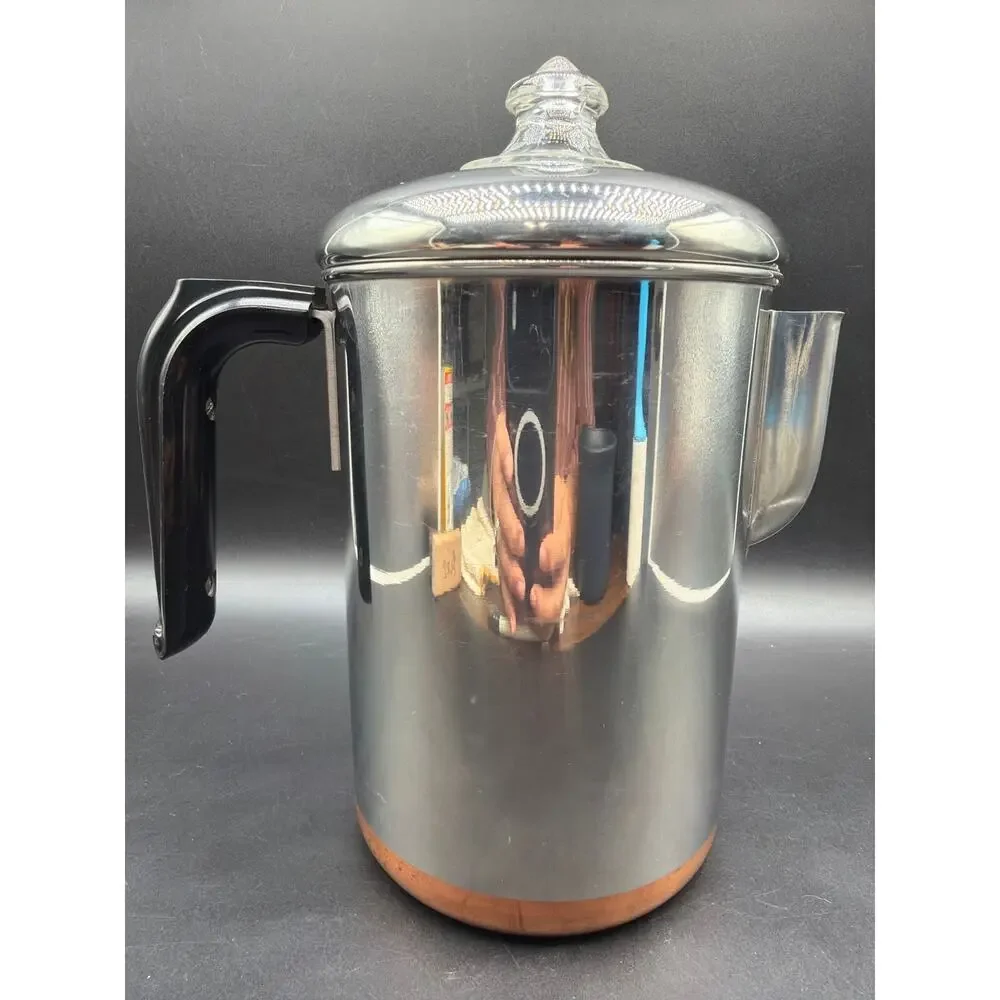 Vintage Revere Ware 1801 Copper Clad Stainless Steel 8 Cup Percolator Complete