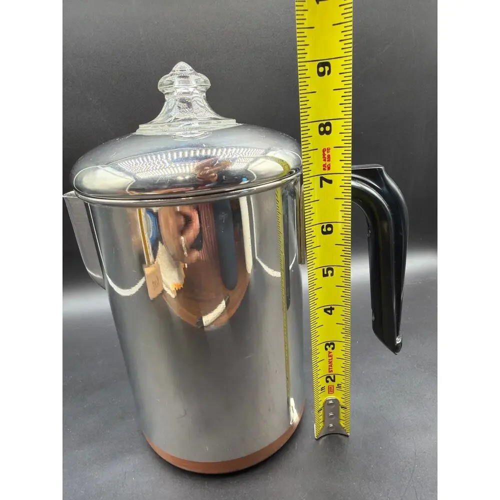 Vintage Revere Ware 1801 Copper Clad Stainless Steel 8 Cup Percolator Complete