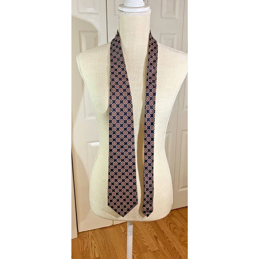 Vintage Aquascutum London Black with burgundy & ivory Geometric Circles NeckTie