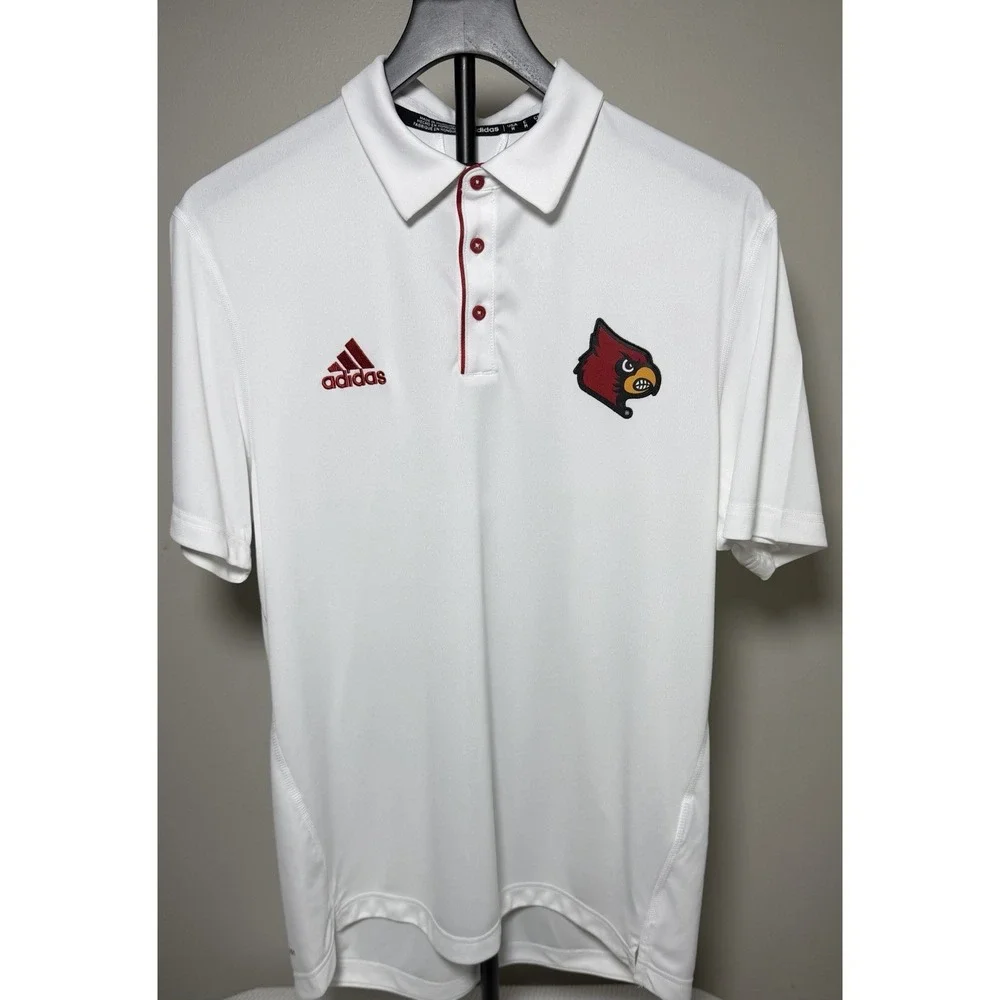 adidas AEROREADY Louisville Cardinals White Polo Shirt Men's M Breathable NWT