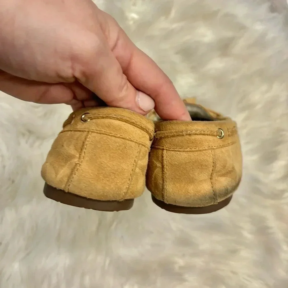 Coach Anita signature cognac tan sherling suede moccasins sz 9.5