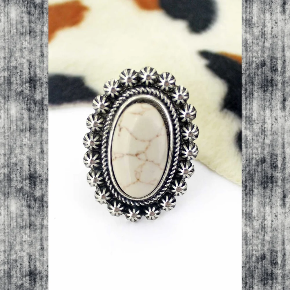 Free Spirit Boho Native South Western People Oval Sunburst bead Stretch Ring Nwt