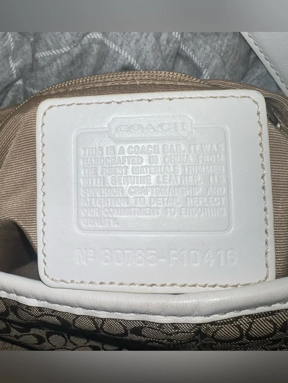 Y2K Vintage Coach F10416 Signature Monogram Jacquard Shoulder Bag White Leather