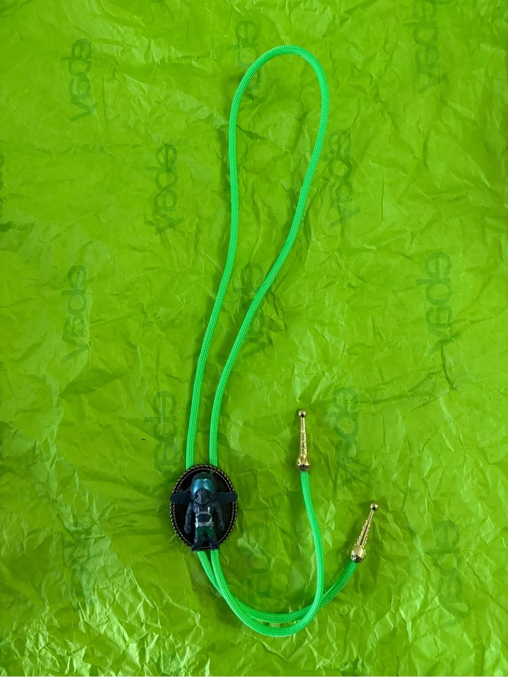 Handmade Winged Figurine Pendant on Neon Green Cord Pokémon Bolo Tie
