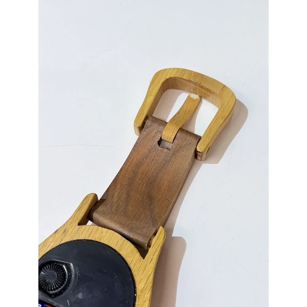 15” Wooden Wrist Watch Shaped Wall Clock Stained Wood Battery Quartz