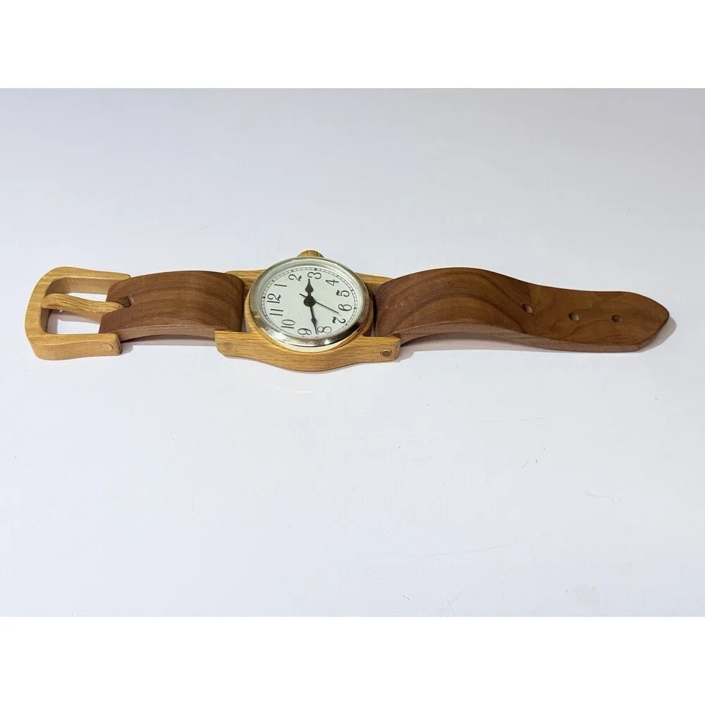 15” Wooden Wrist Watch Shaped Wall Clock Stained Wood Battery Quartz