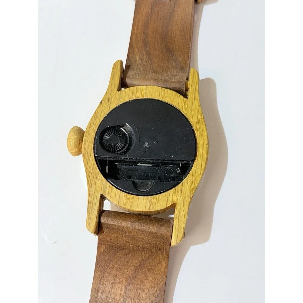 15” Wooden Wrist Watch Shaped Wall Clock Stained Wood Battery Quartz