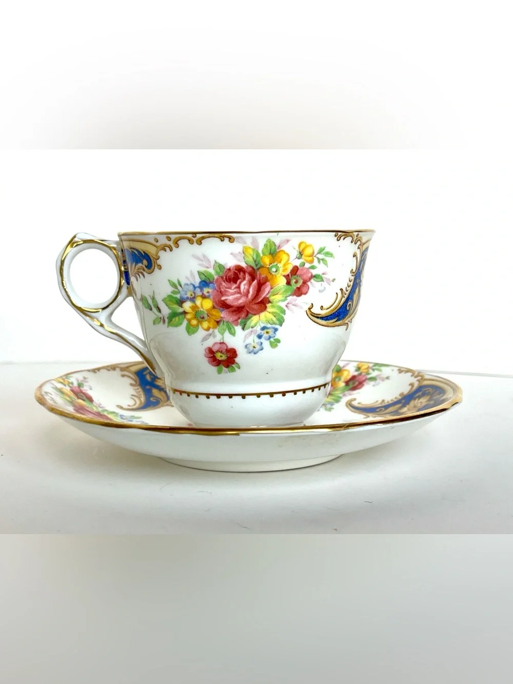 Royal Stafford 'Gloria' Floral Bone China Vintage 1950s Demitasse Cup Gold Trim