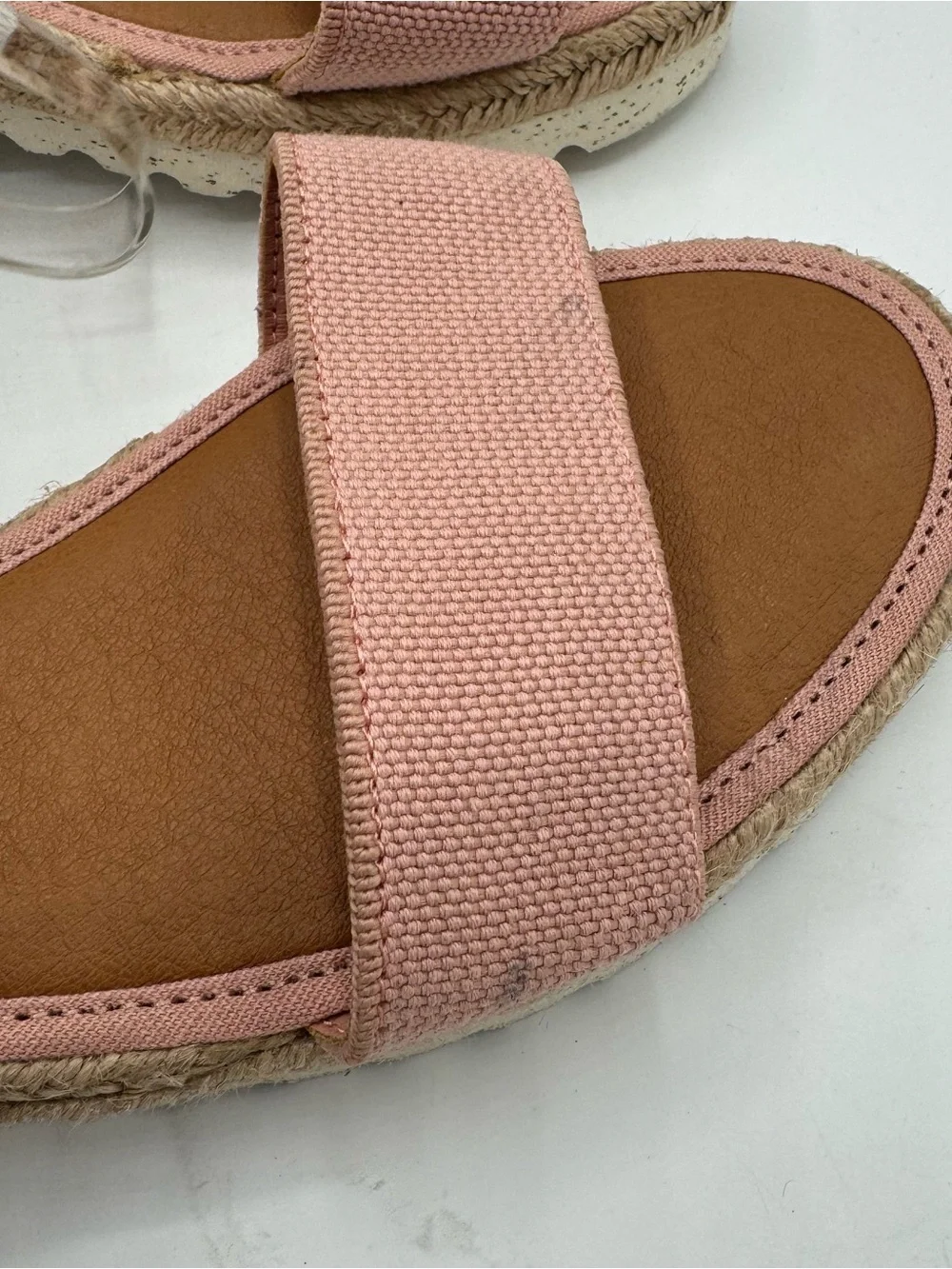Lucky Brand Thimba Ankle Wrap Espadrille Sandal size 7.5 pink linen summer