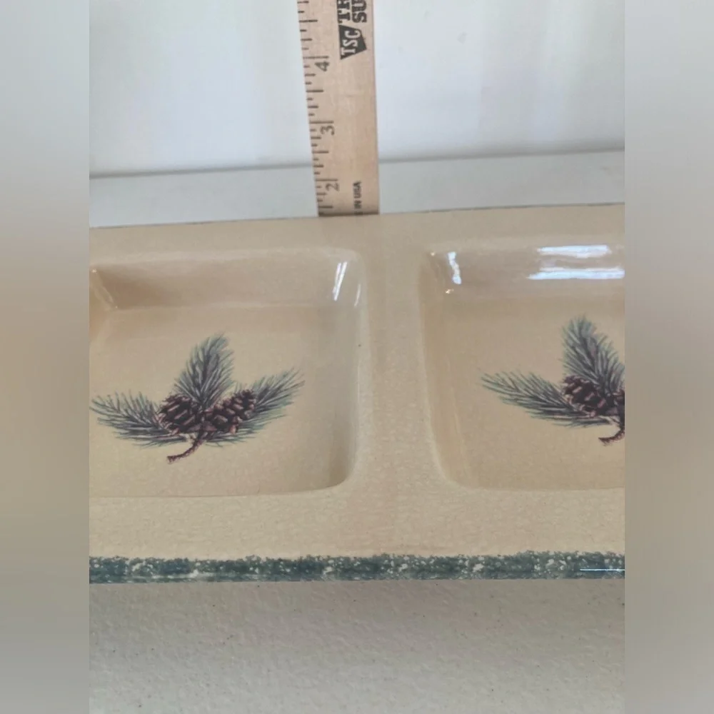 Home & Garden Party Northwoods Stoneware Rectangular Divided Server Pinecone