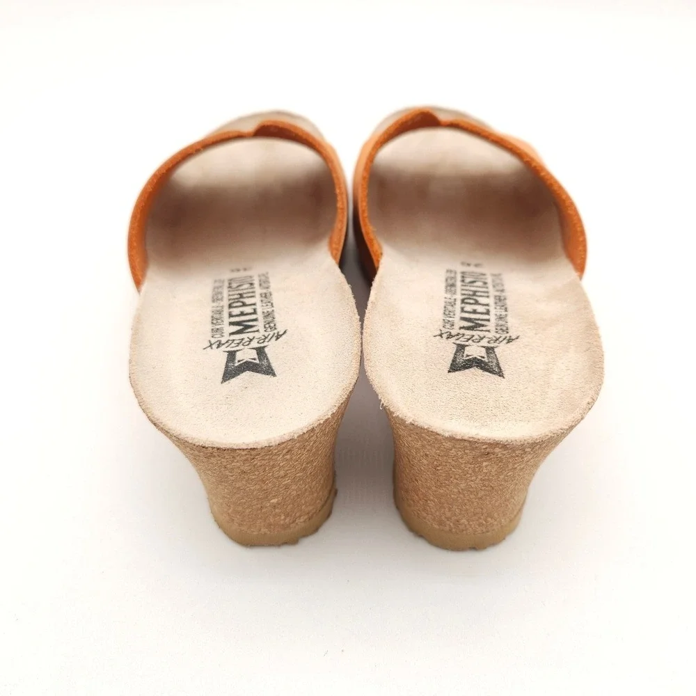 Mephisto Lisane (Women's EU 36 US 6) Orange Sandals Wedge Slide Leather Cork