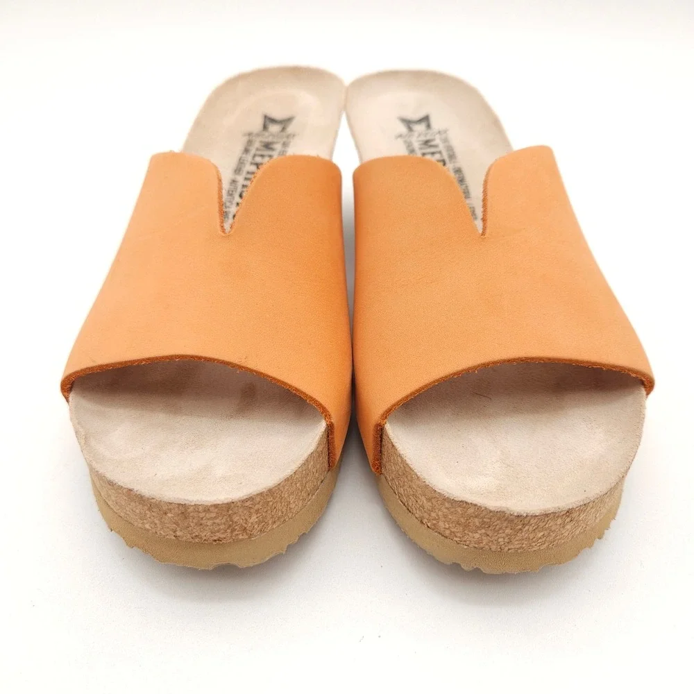 Mephisto Lisane (Women's EU 36 US 6) Orange Sandals Wedge Slide Leather Cork