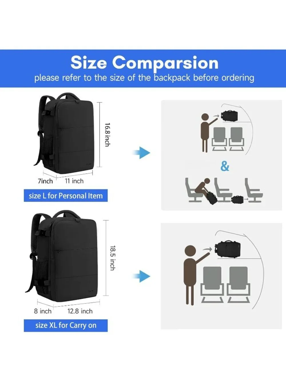 Women's Black15.6inch Laptop Mochila Flight Approved Daypack with Pocket