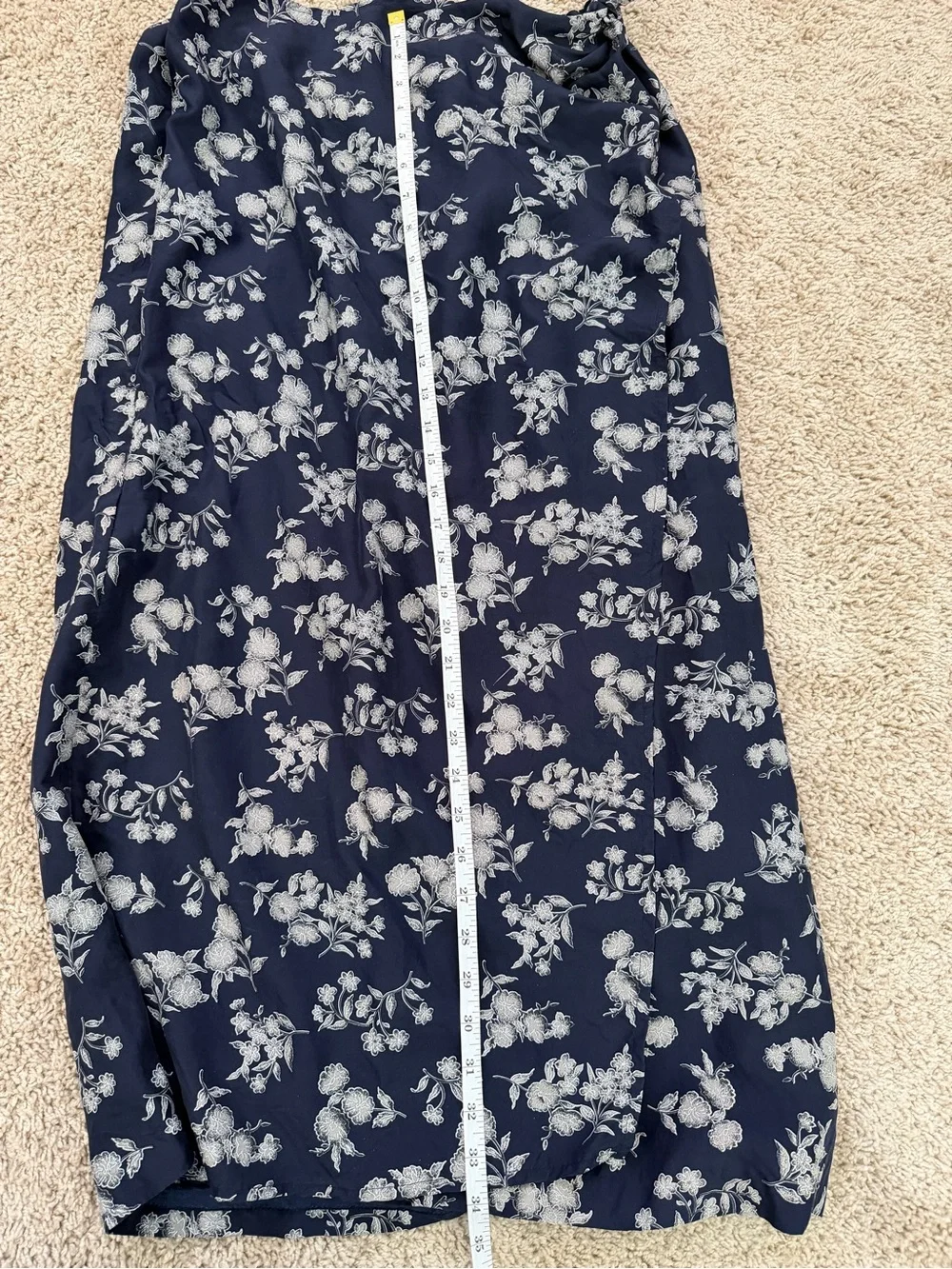 Chaus Navy Silk Skirt with White Floral Print