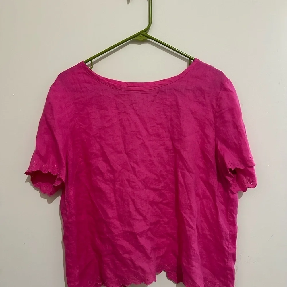 J. Crew Size 14 Pink Linen Scalloped Hem Oversized Blouse Summer Spring
