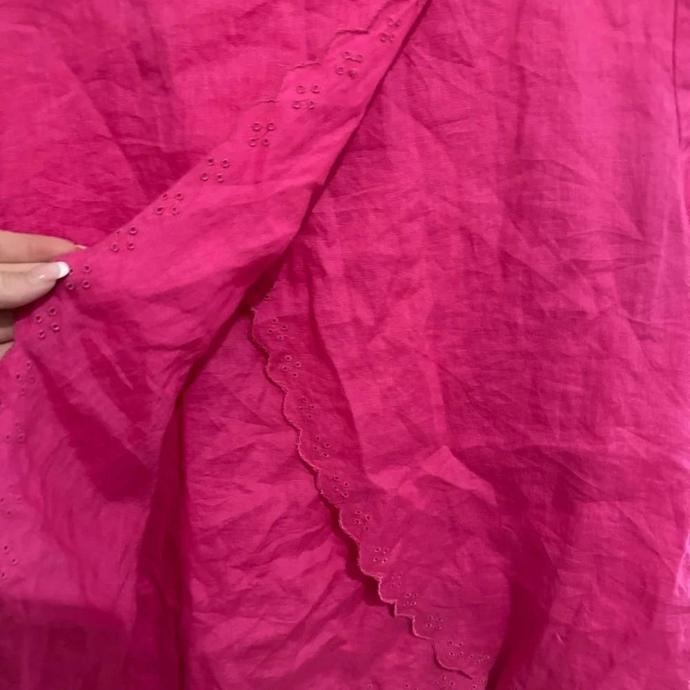 J. Crew Size 14 Pink Linen Scalloped Hem Oversized Blouse Summer Spring