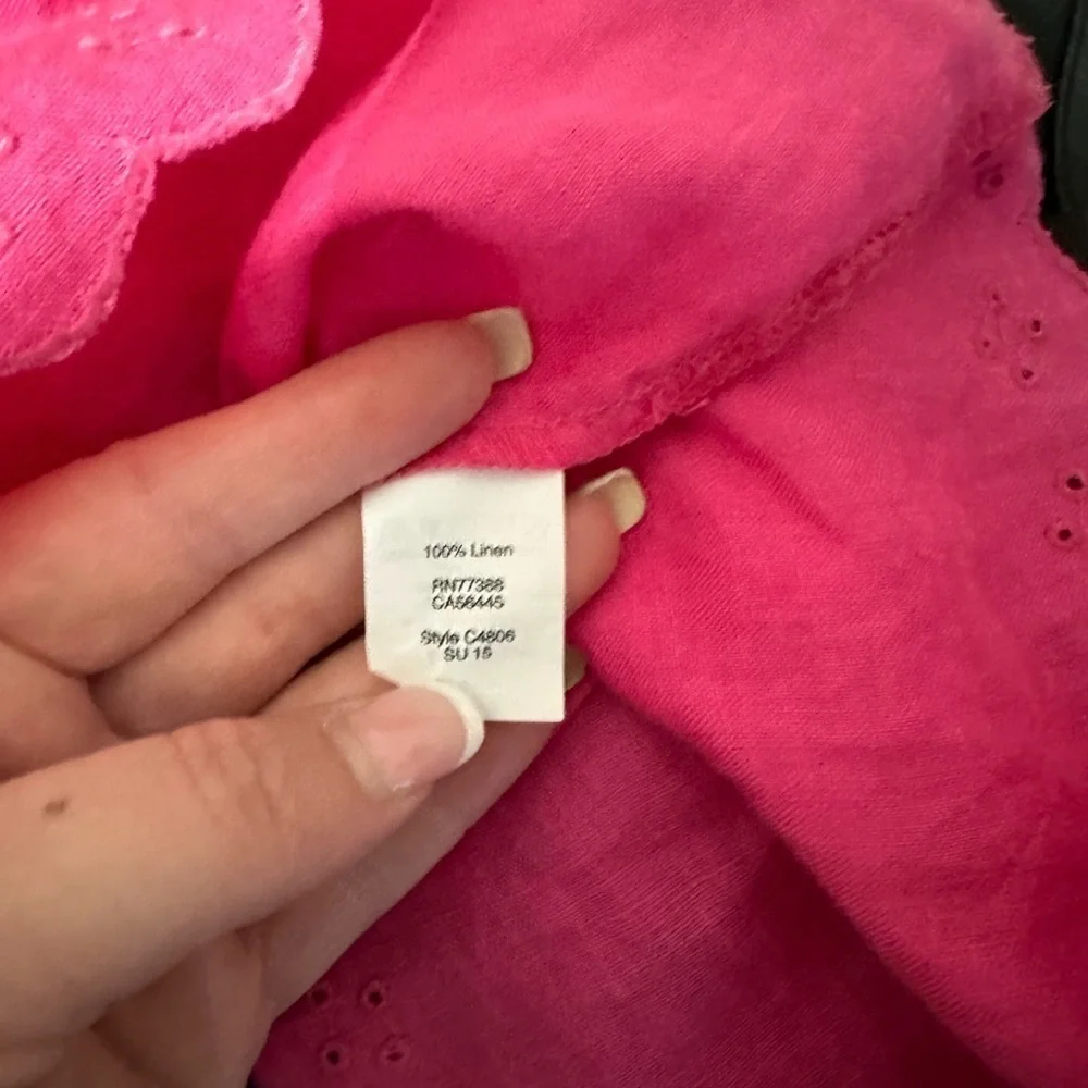 J. Crew Size 14 Pink Linen Scalloped Hem Oversized Blouse Summer Spring