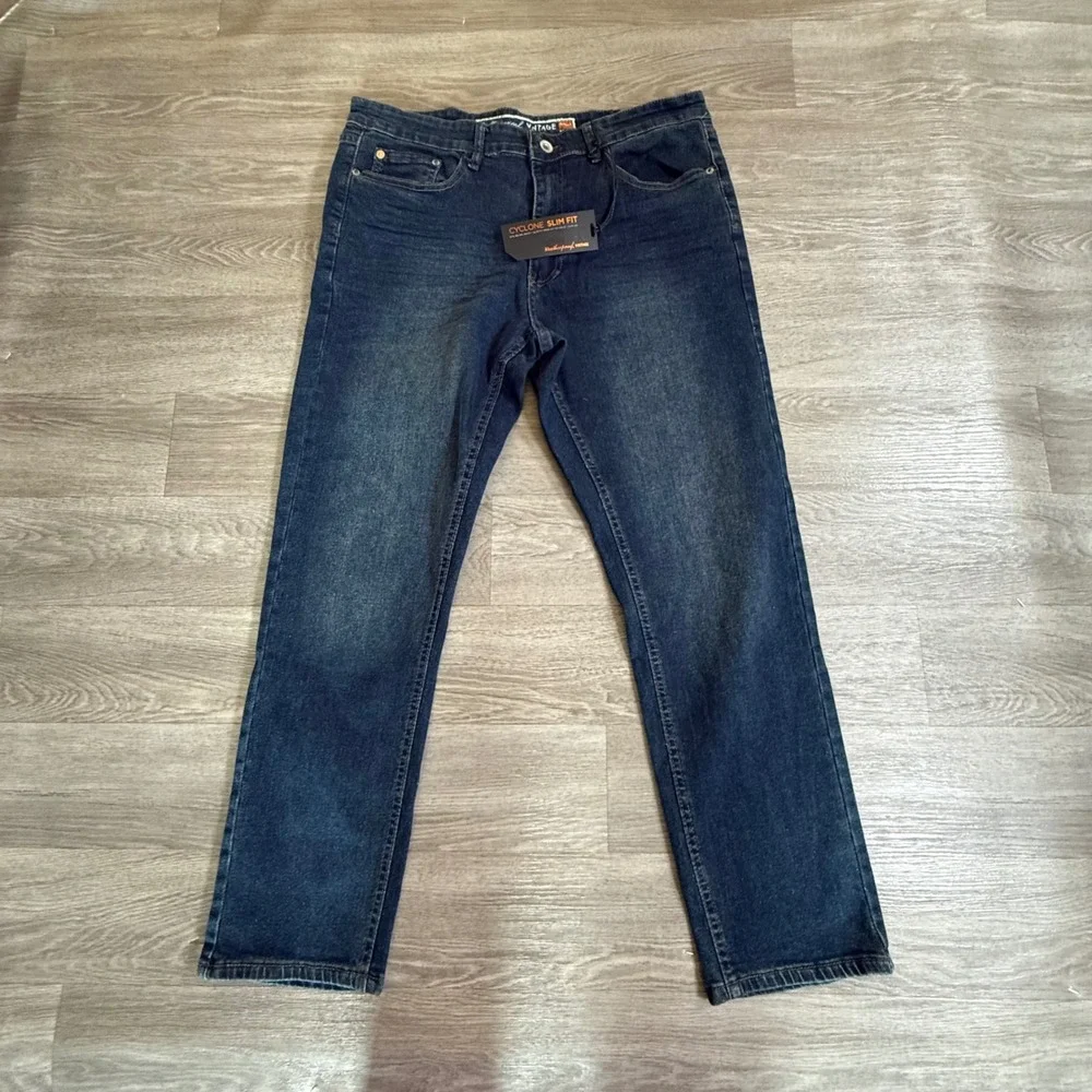 Weatherproof Vintage Mens Cyclone Slim Fit Jeans Harbor Rinse 34x30 NWT Stretch