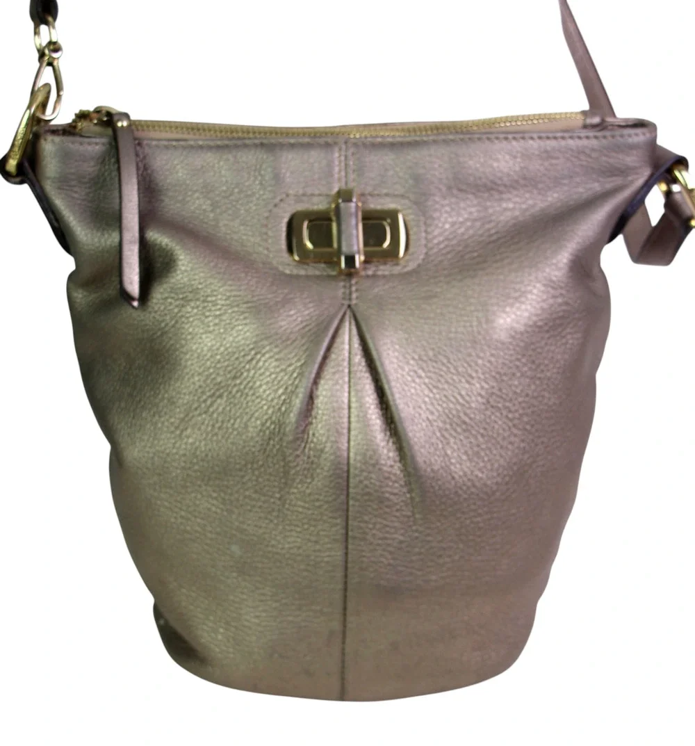B. Makowsky GOLDEN BEIGE GENUINE LEATHER X-BODY SHOULDER BAG HANDBAG BOHO PURSE