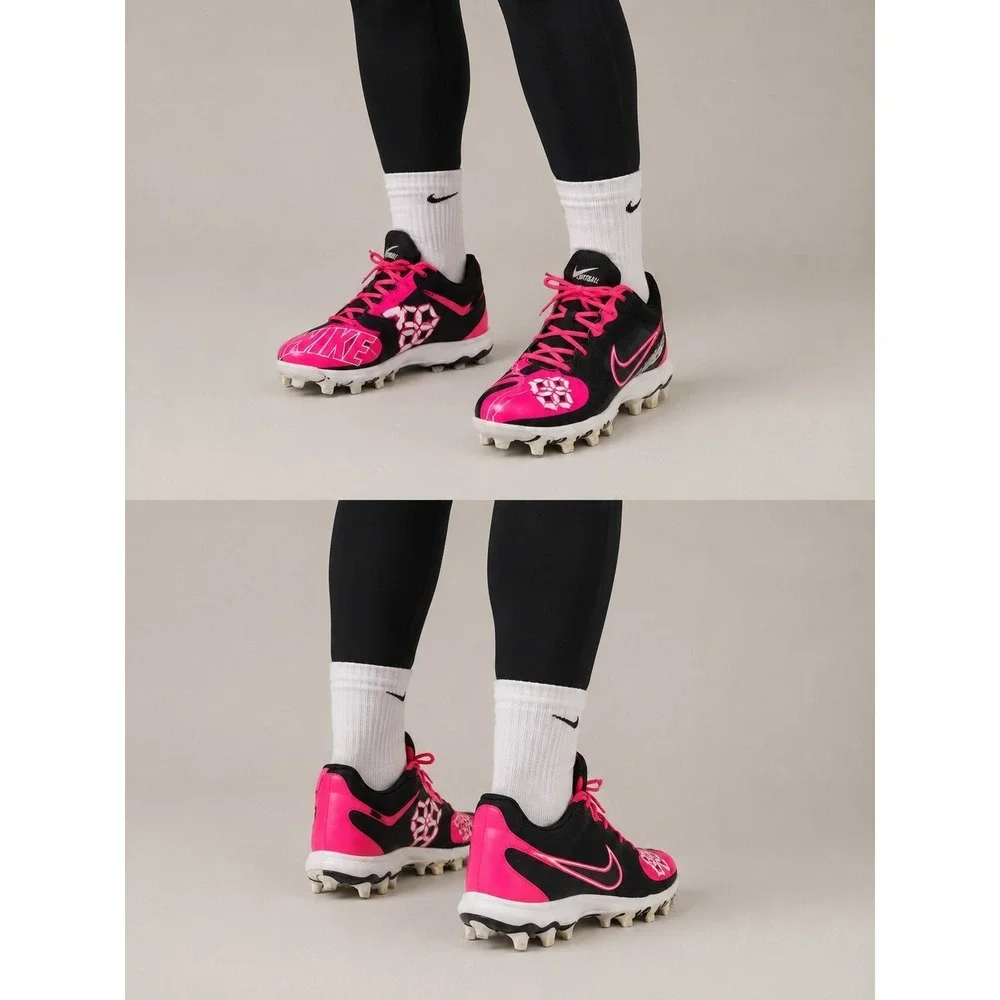 Nike‎ Jr Football Cleats Pink Black Youth Size 3.5Y Soccer Cleats Youth