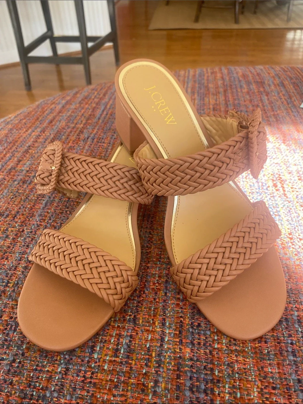 J. Crew Braided Double-Strap Block Heel Sandals in Terracotta