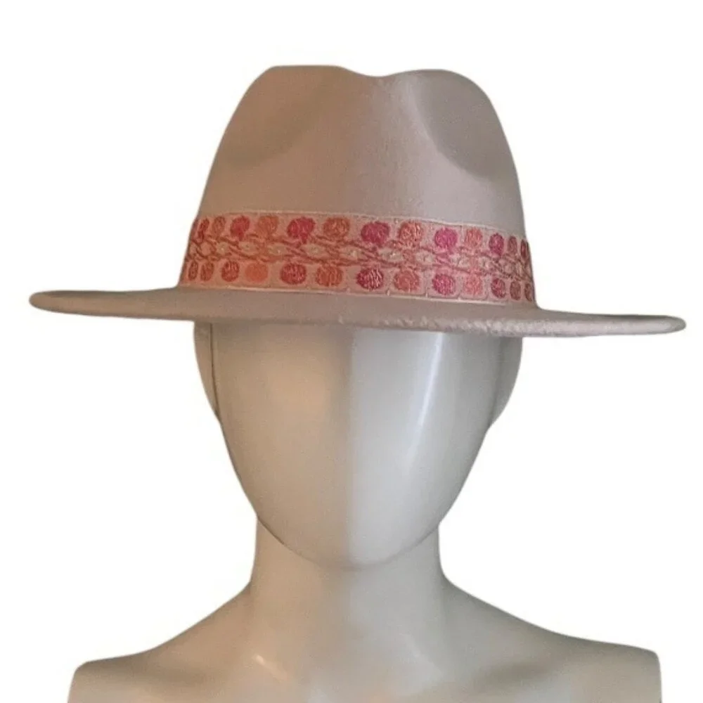 Altar’d State Womens Wool Blend Short Brim Fedora Barbiecore Beige Pink OS Indie