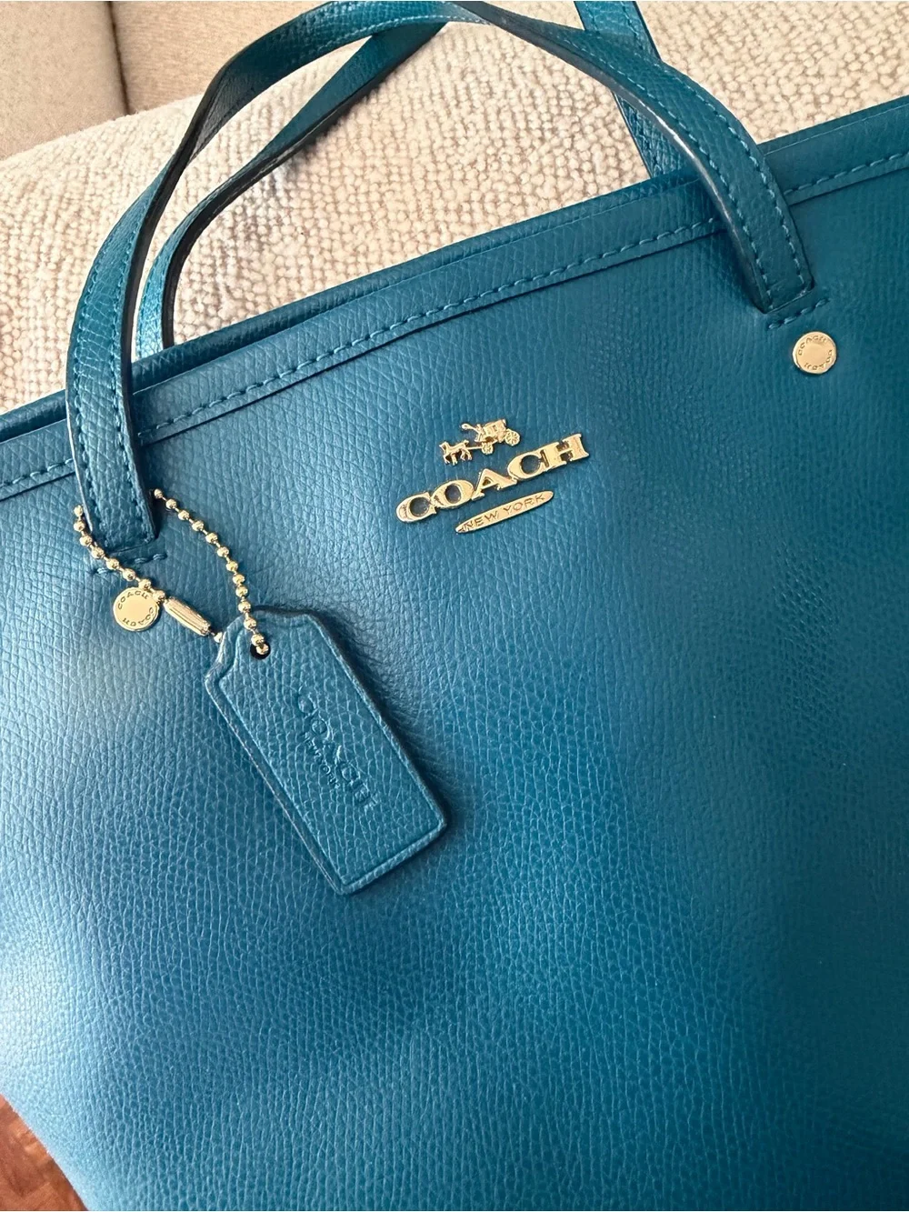 COACH Blue Leather Tote with Gold Hardware