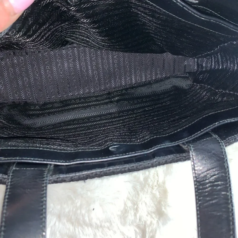 Authentic Prada Knit Leather Trim Satchel Black