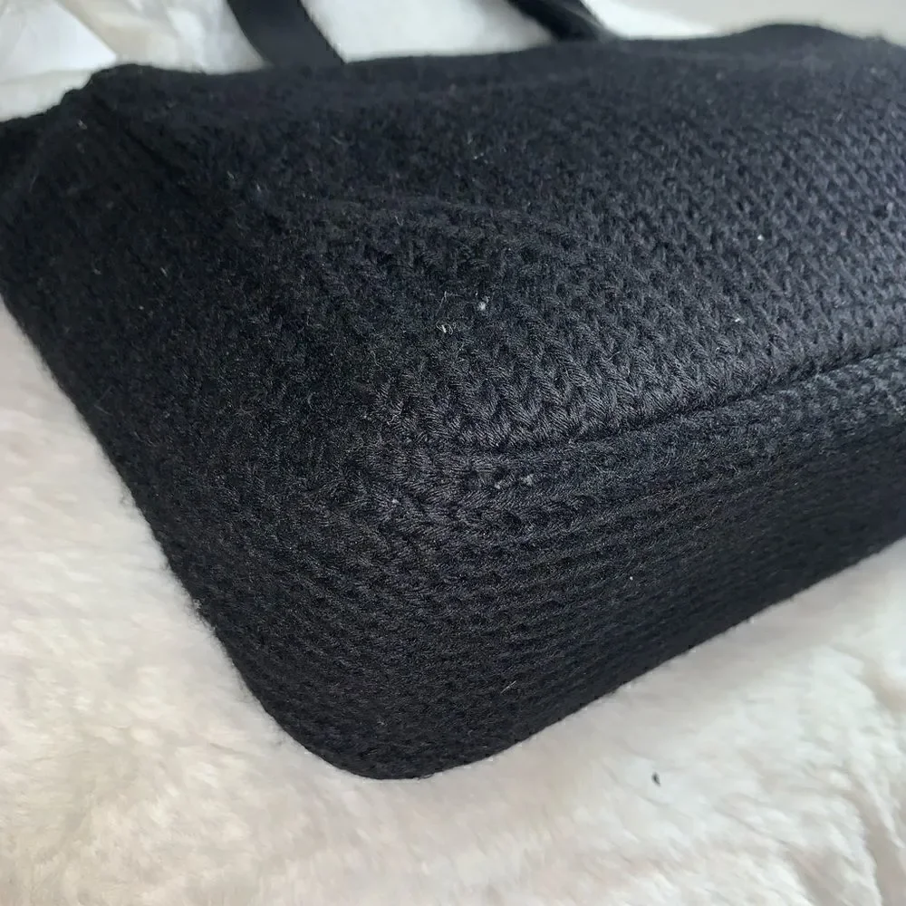 Authentic Prada Knit Leather Trim Satchel Black