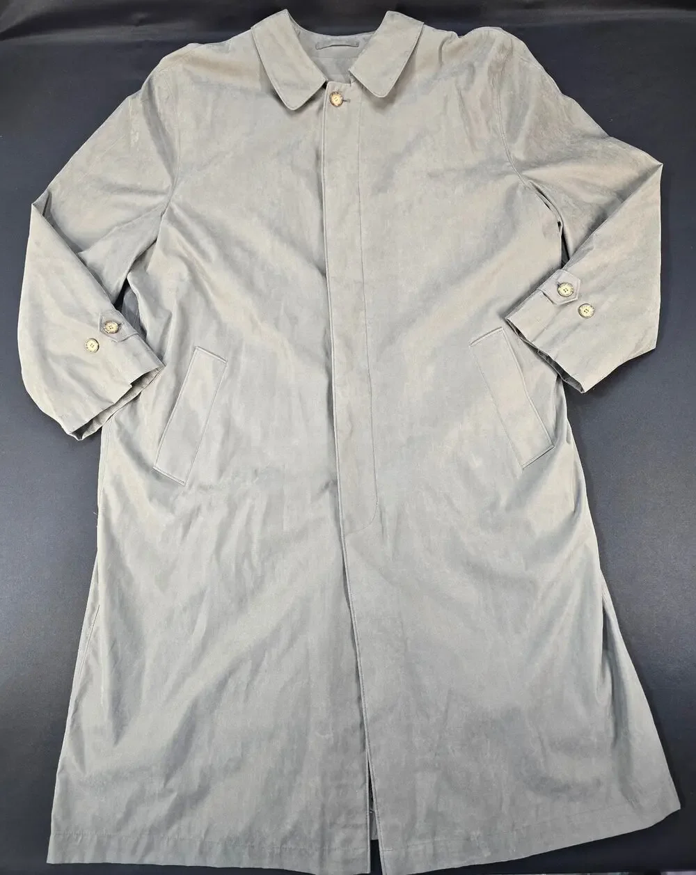London Fog Men's 46R Olive Trench Coat Zip-Out Liner Water Resistant Overcoat